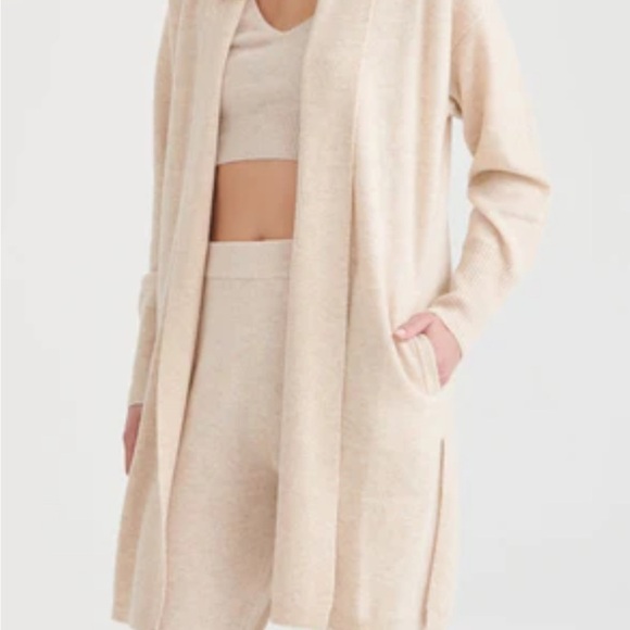 NAADAM Essentials oatmeal Cashmere Open Front Cardigan Size M pockets - Picture 1 of 6